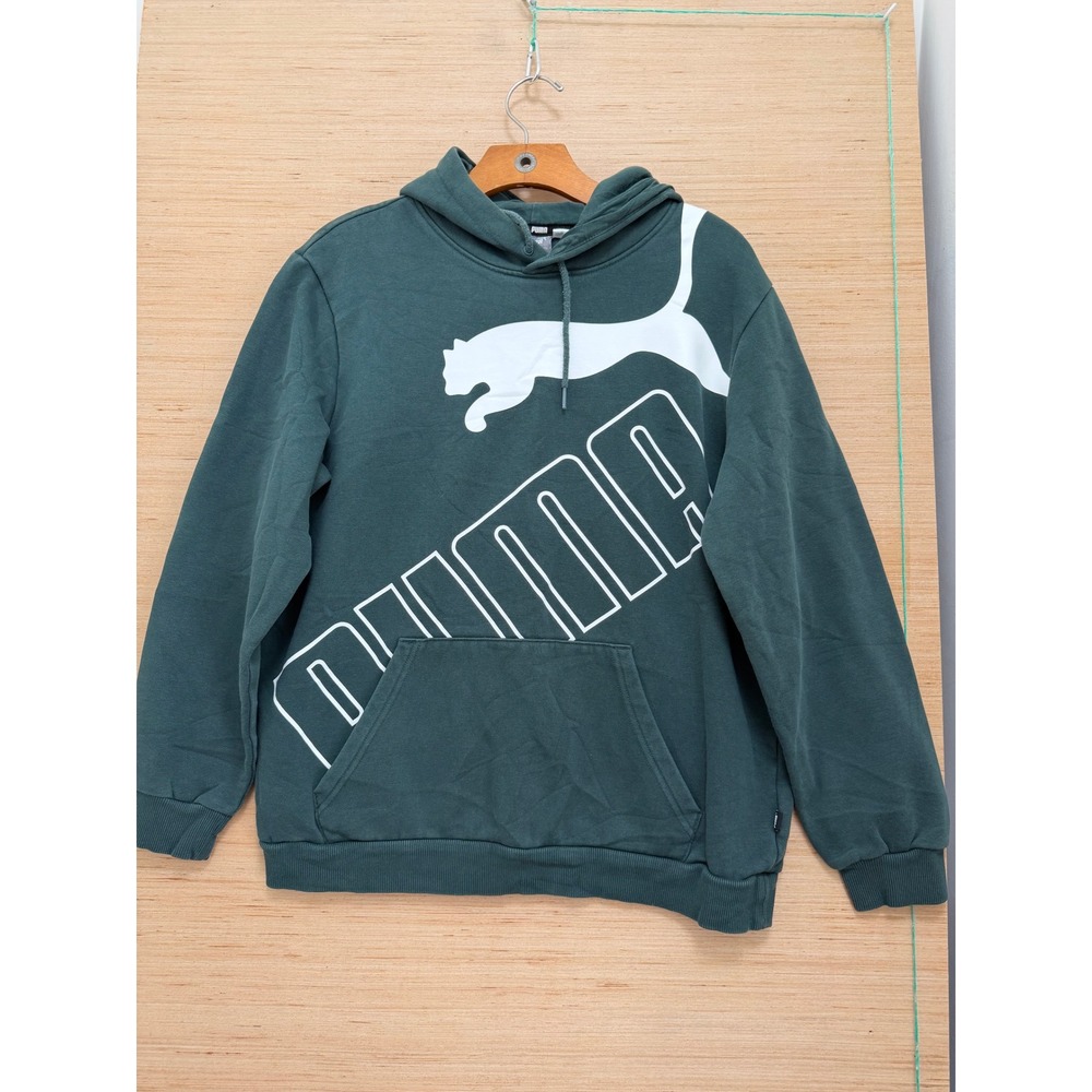 Puma Mens Big‎ Logo Hoodie Forest Green Graphic Pullover Sweatshirt Size M 5209